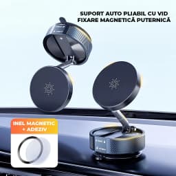 Suport Telefon Pliabil MagSafe, Prindere Vacuum, Reglaj 360°, Negru - 4