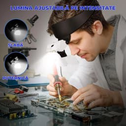 Lupa de cap LED Miraza folosită pentru lucrări electronice