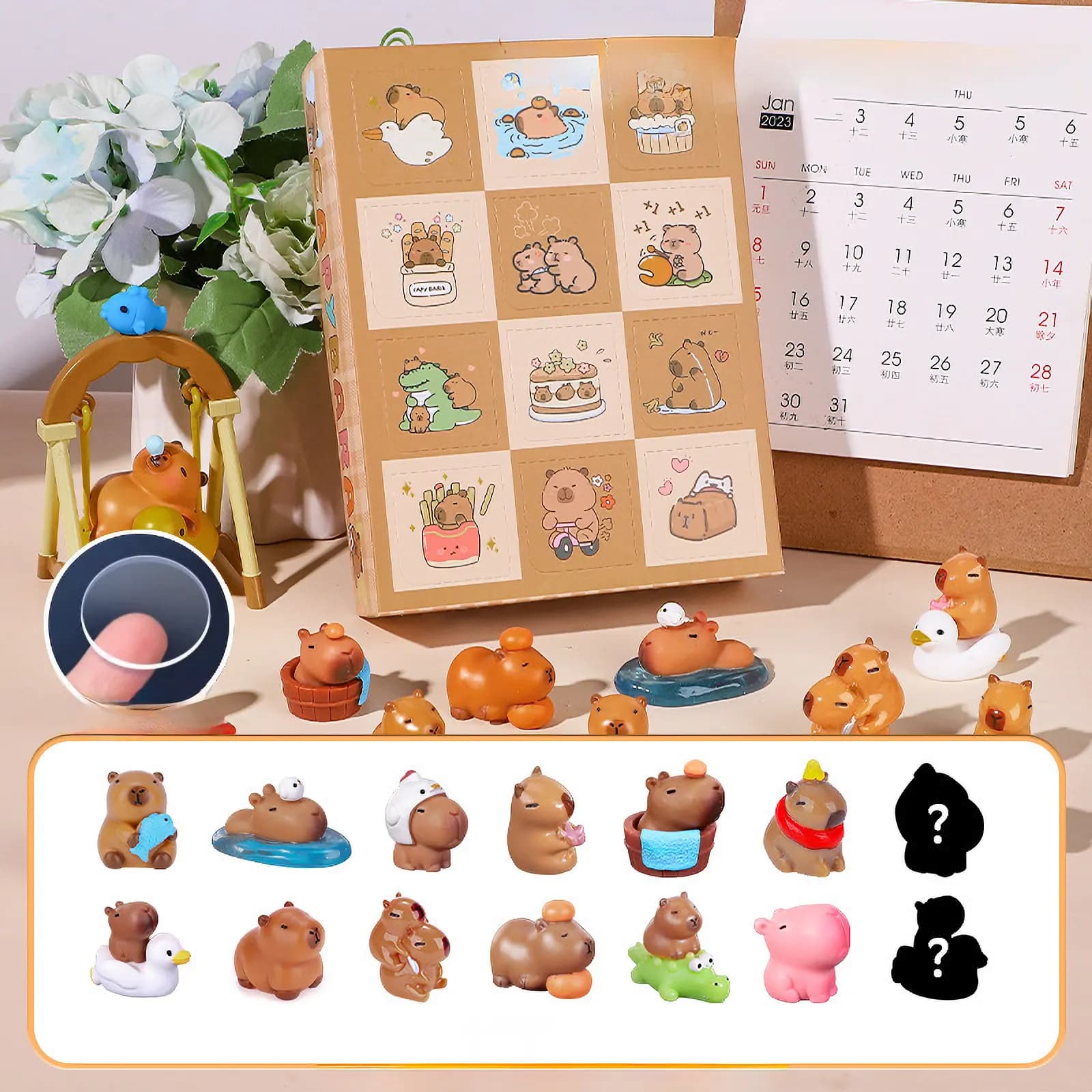Calendar Advent Capybara Miraza, 12 Mini Figurine, Cutie Surpriză pentru Copii