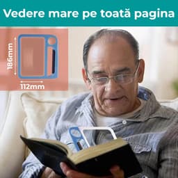 Lupă Mare Dreptunghiulară Miraza, Mărire 5X–10X, Lumină LED Reglabilă, Lentilă Fresnel, Pentru Citit Pagină Întreagă, Albastru - imagine 3